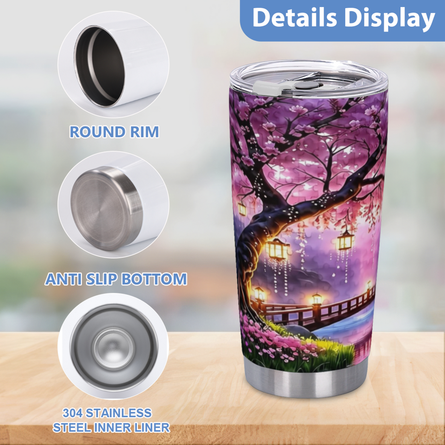 Magical Purple Cherry Blossom Lantern Bridge Dream Tumbler