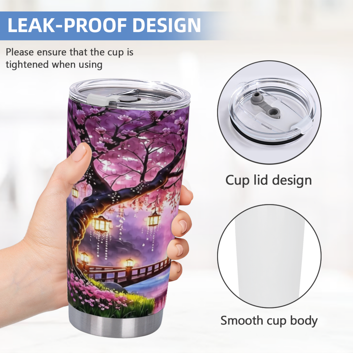 Magical Purple Cherry Blossom Lantern Bridge Dream Tumbler