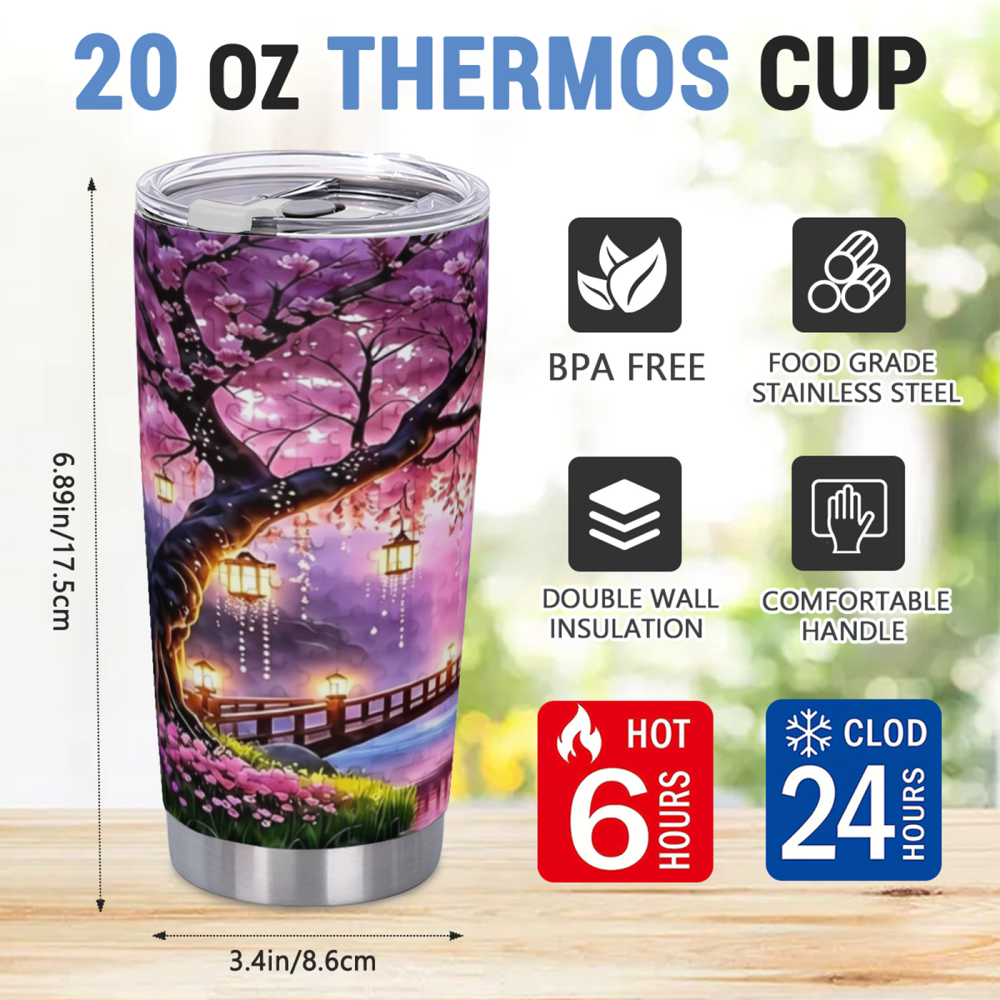 Magical Purple Cherry Blossom Lantern Bridge Dream Tumbler