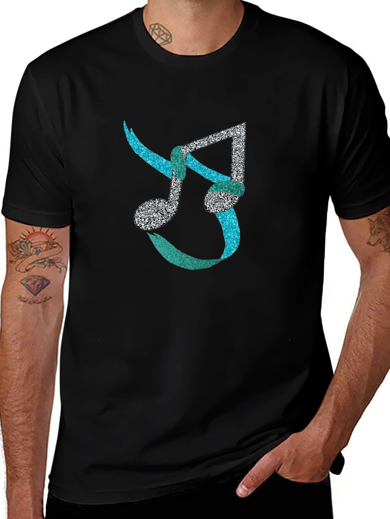 Musical Note Mens Black T-Shirt - Unique Design