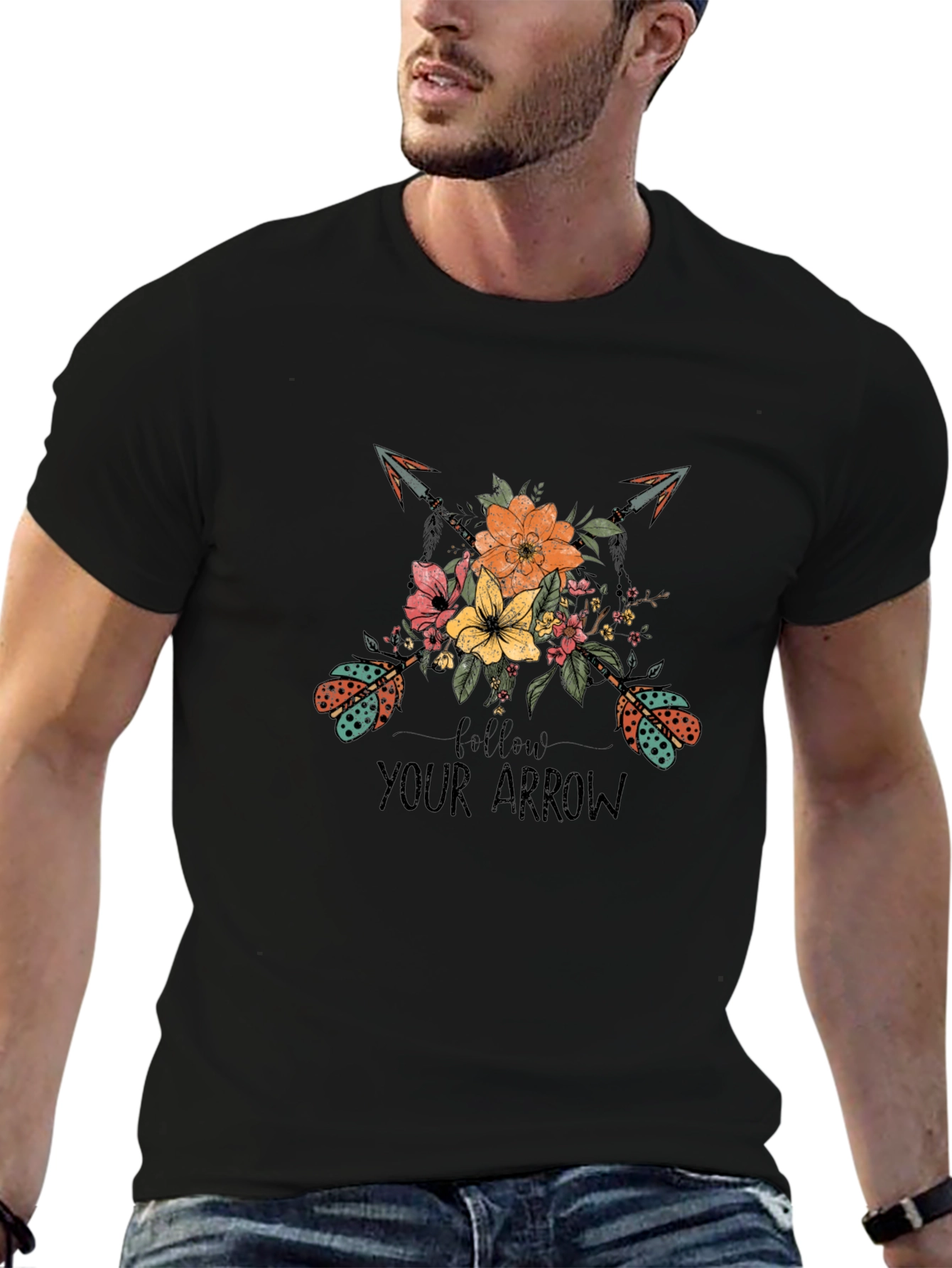 Follow Your Arrow Graphic Tee - Trendy Black T-Shirt