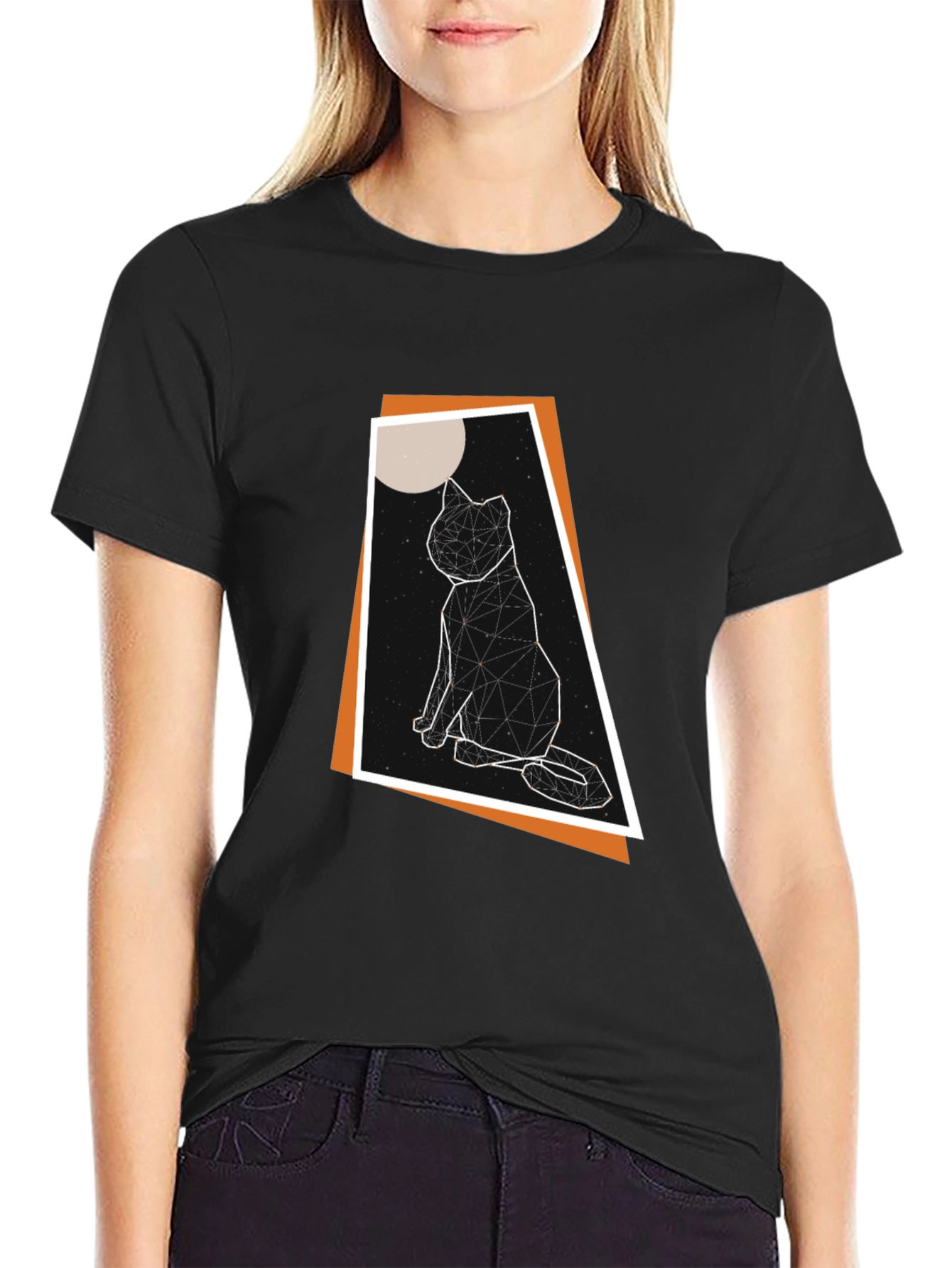 Geometric Cat T-Shirt - Modern Graphic Tee