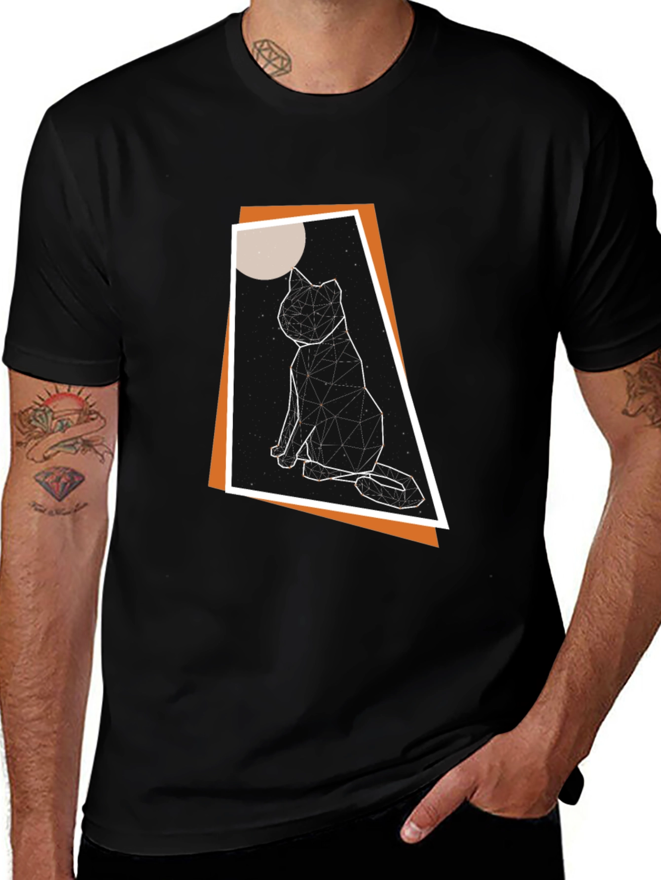 Geometric Cat T-Shirt - Modern Graphic Tee