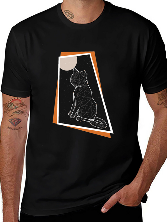 Geometric Cat T-Shirt - Modern Graphic Tee