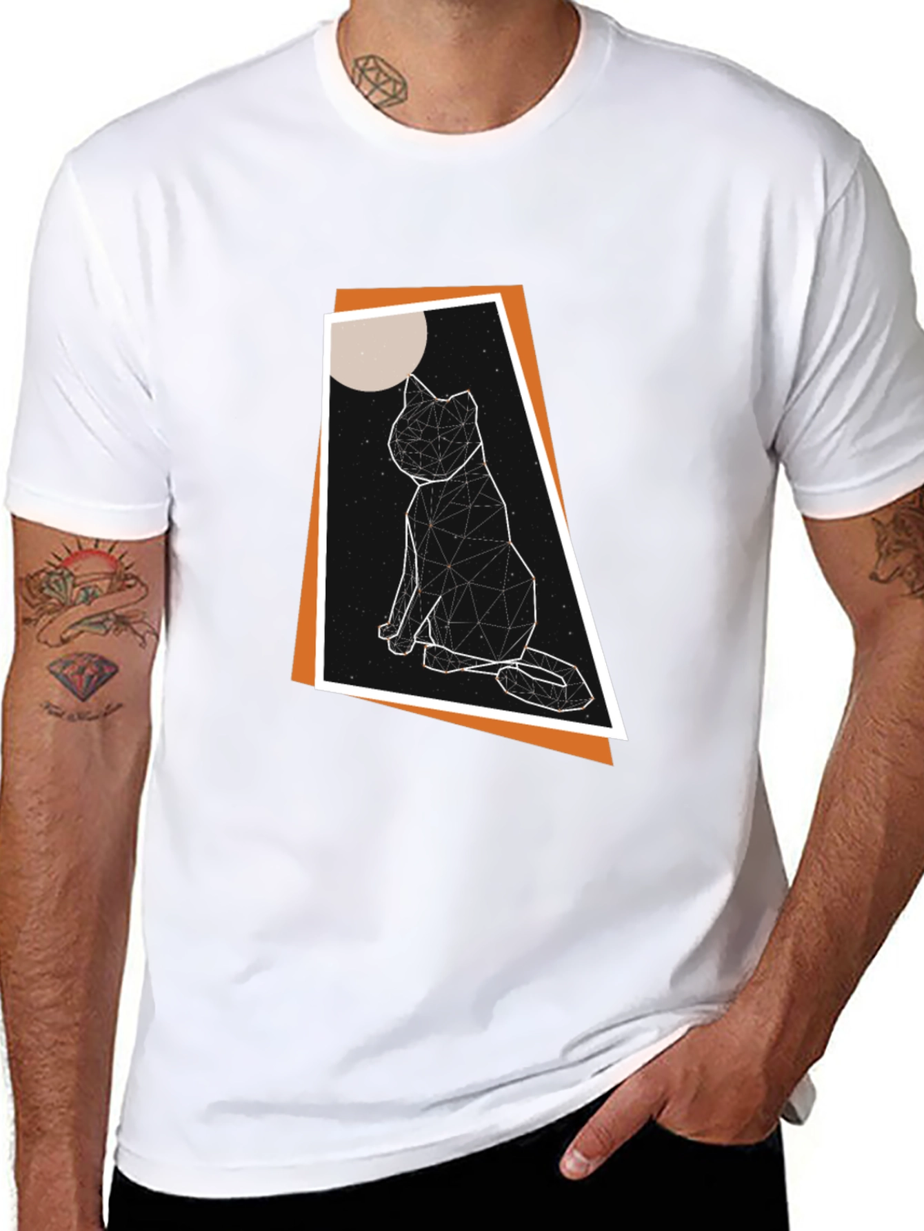 Geometric Cat T-Shirt - Modern Graphic Tee