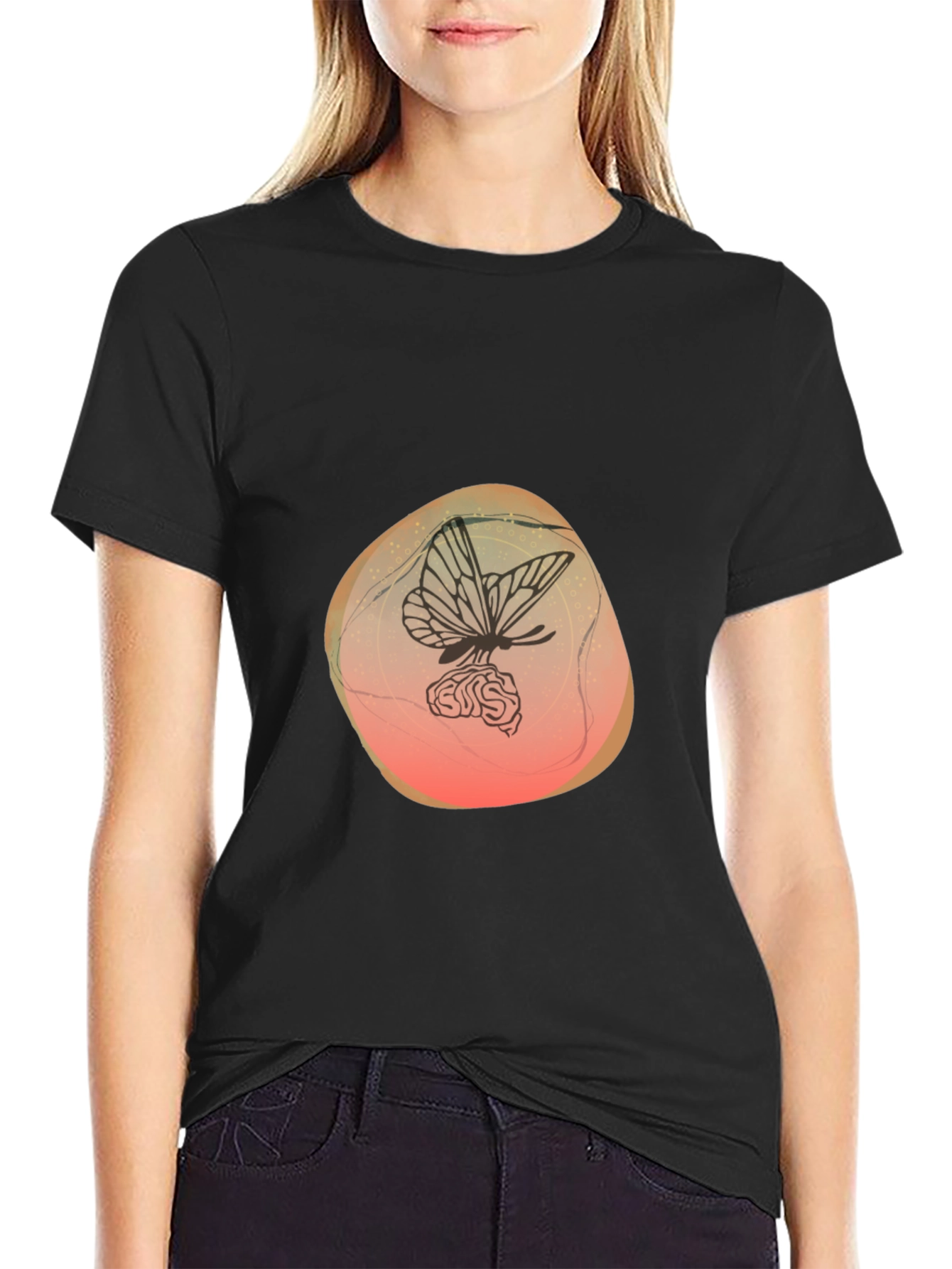 Butterfly on Brain Graphic Black T-Shirt