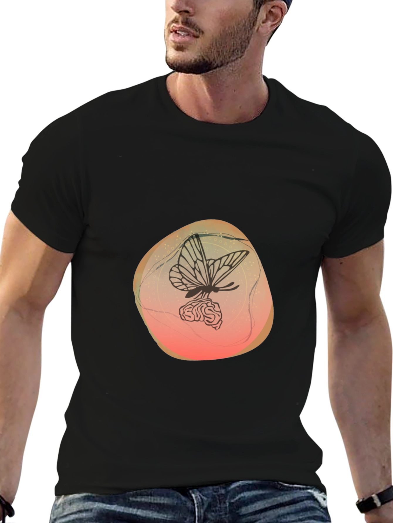 Butterfly on Brain Graphic Black T-Shirt