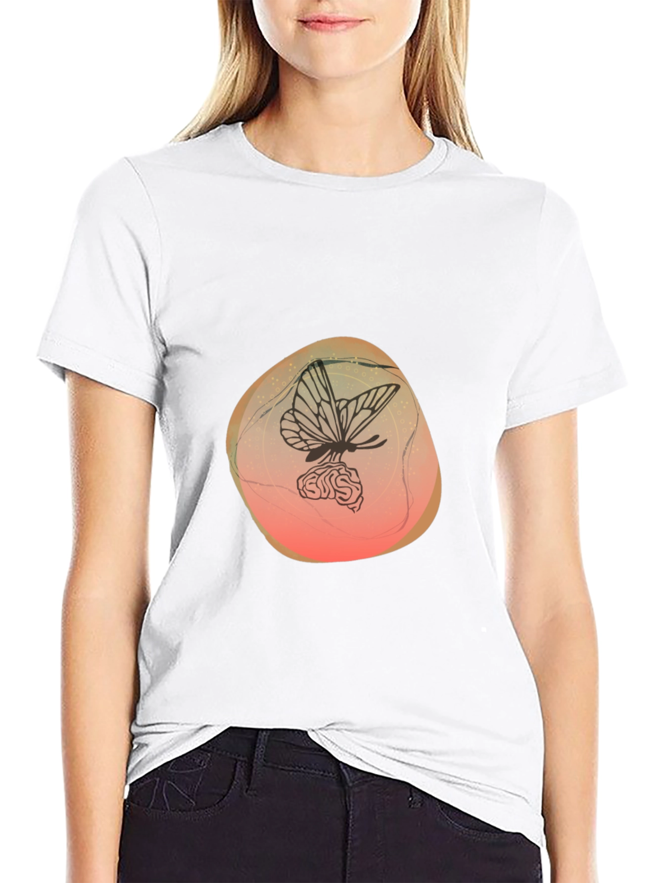 Butterfly on Brain Graphic Black T-Shirt