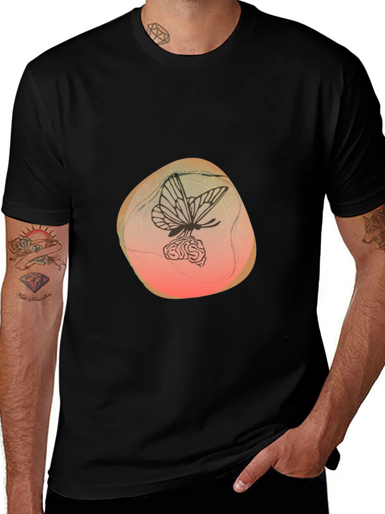 Butterfly on Brain Graphic Black T-Shirt