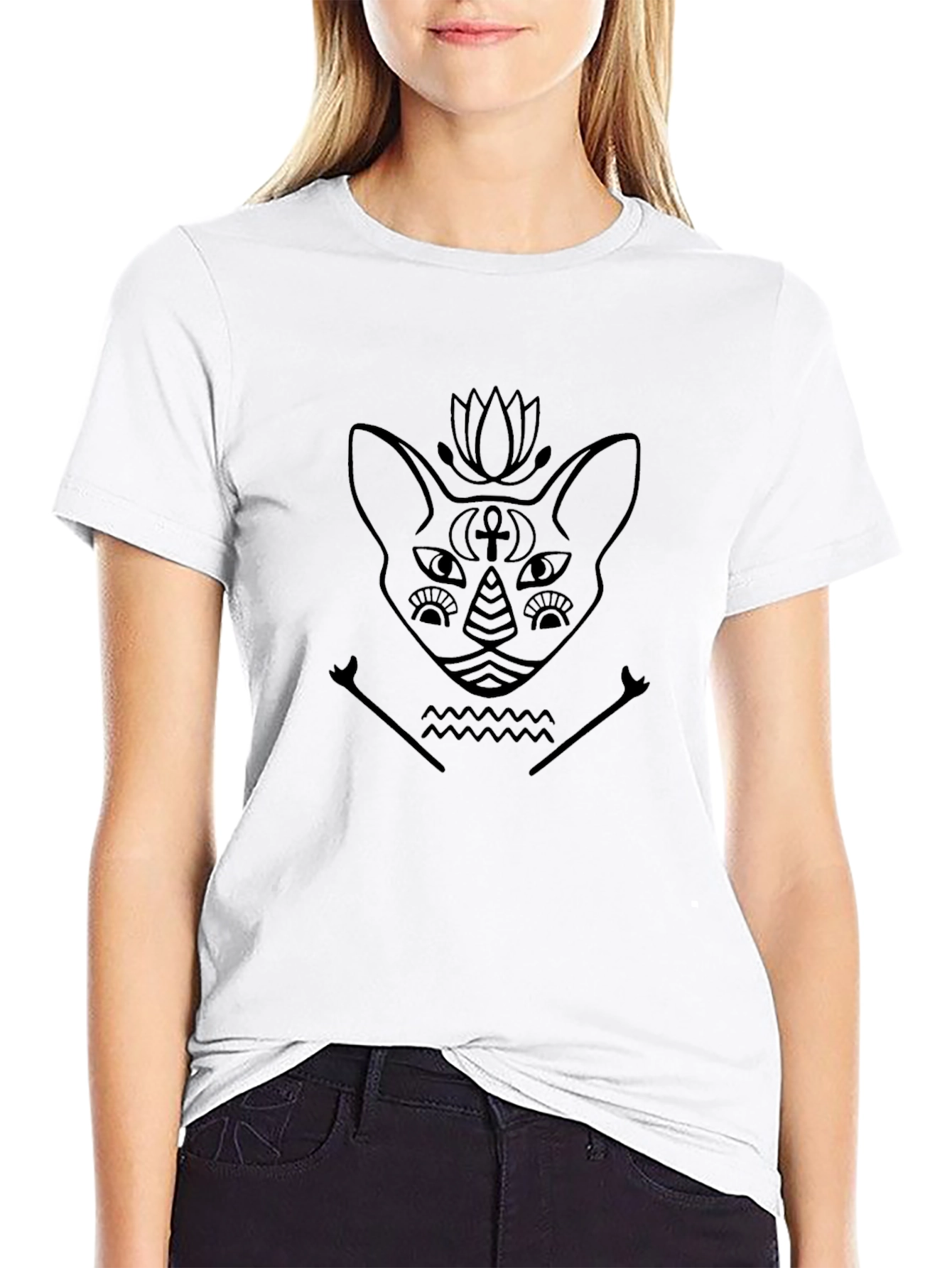 Egyptian Cat Graphic T-Shirt - Black