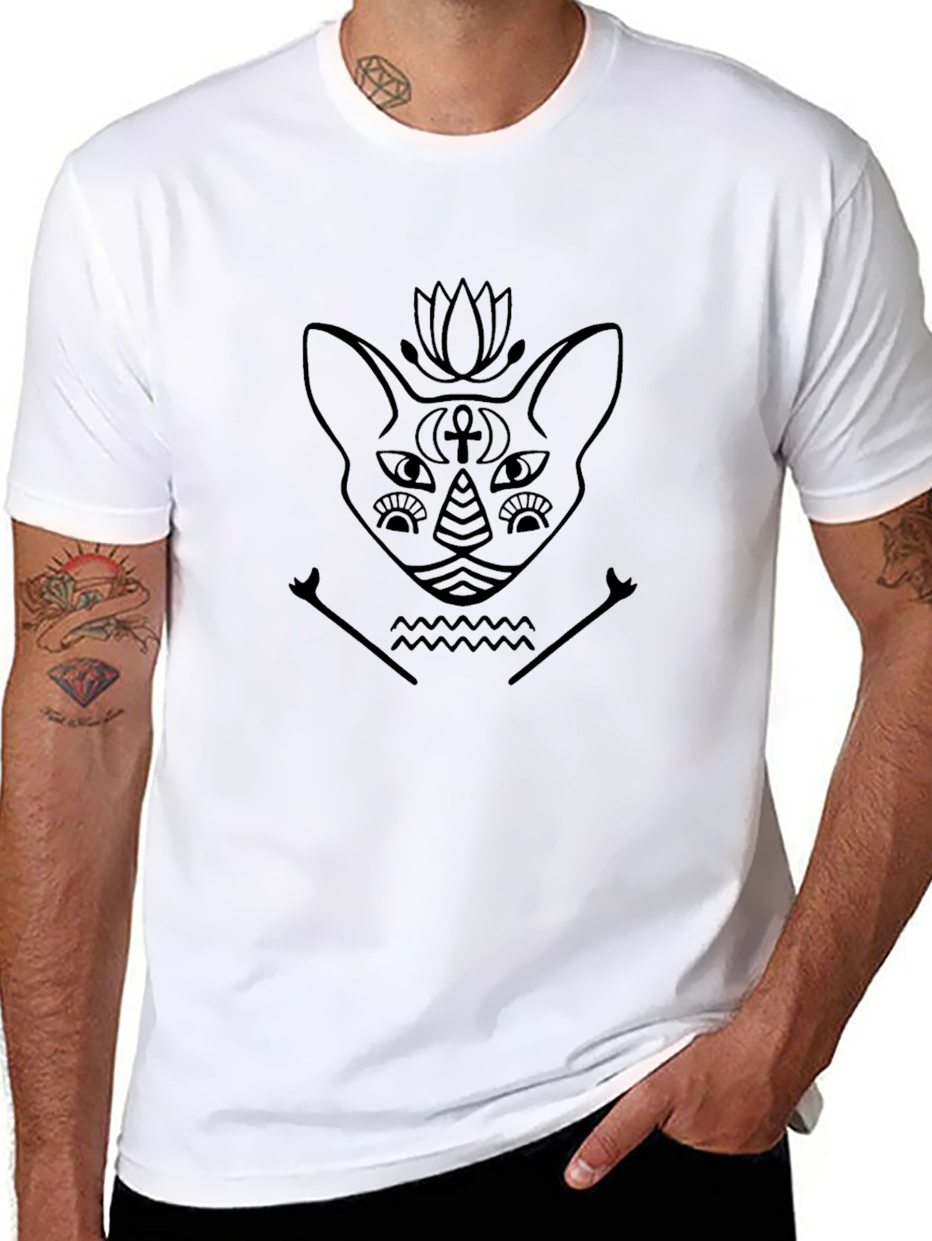 Egyptian Cat Graphic T-Shirt - Black