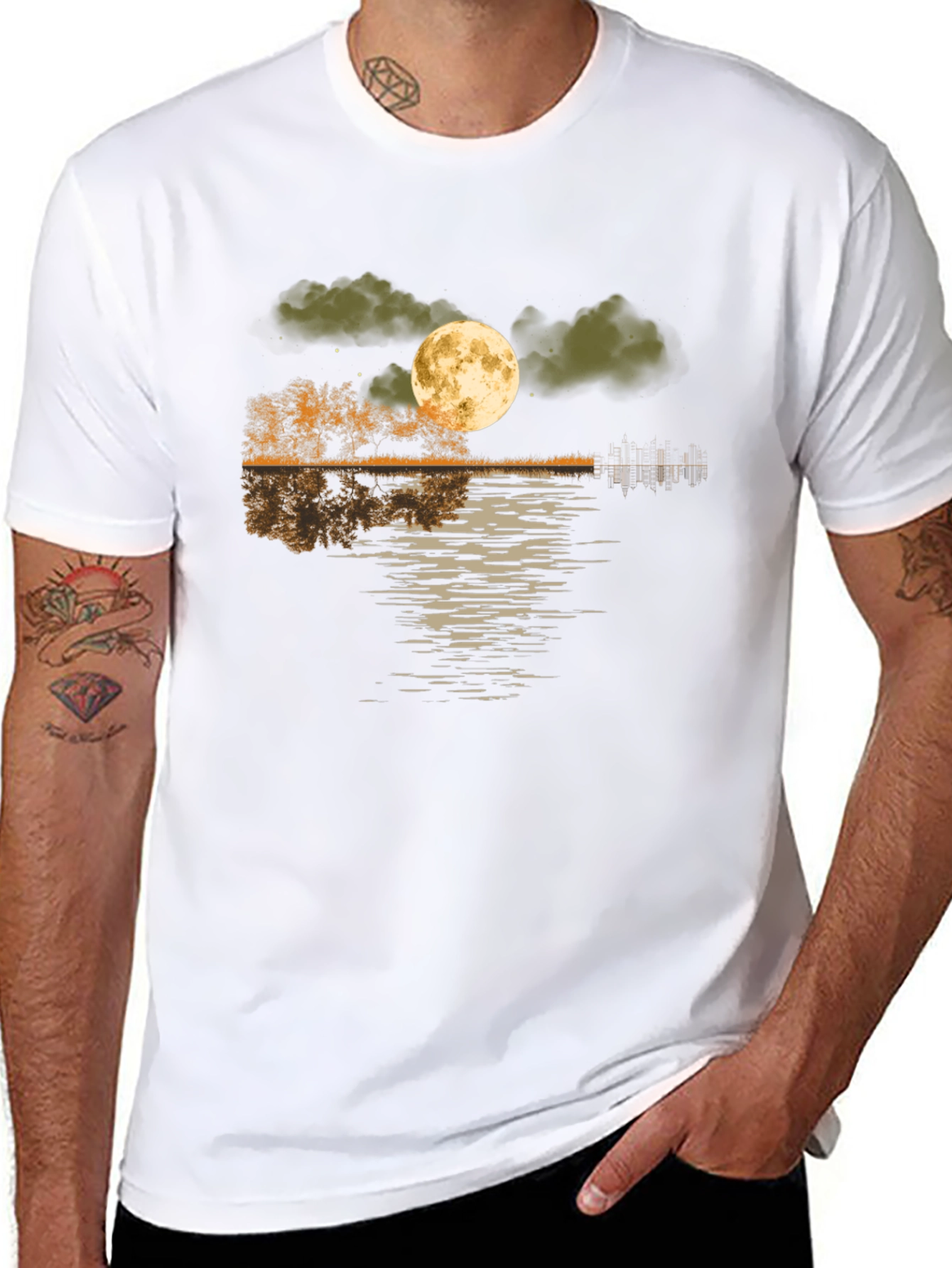Moonlit Lake Graphic Tee - Soft Black Cotton