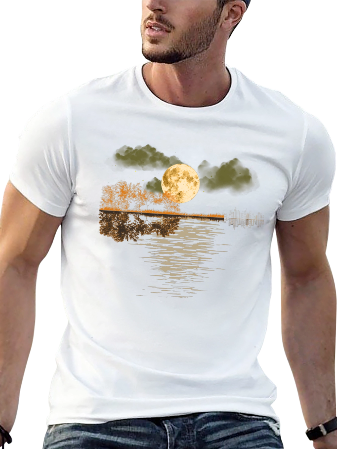 Moonlit Lake Graphic Tee - Soft Black Cotton