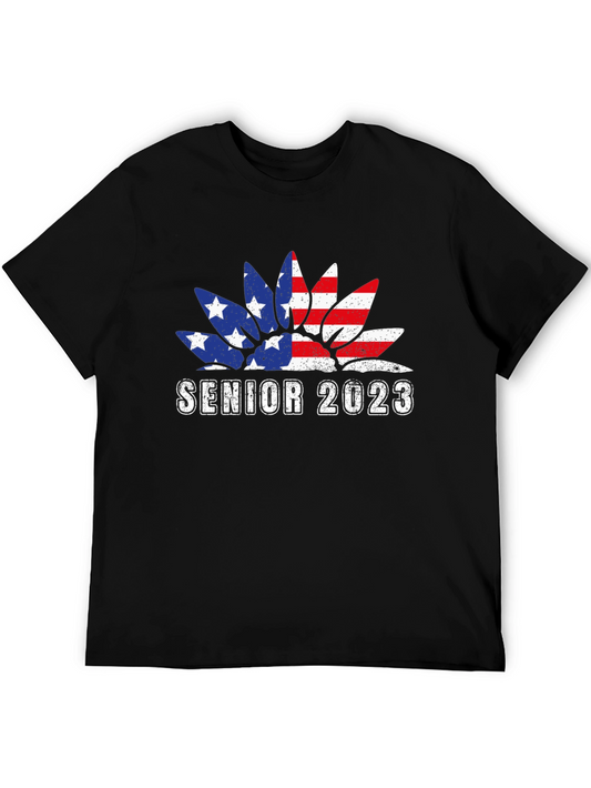 Senior 2023 USA Flag Sunflower Graphic T-Shirt