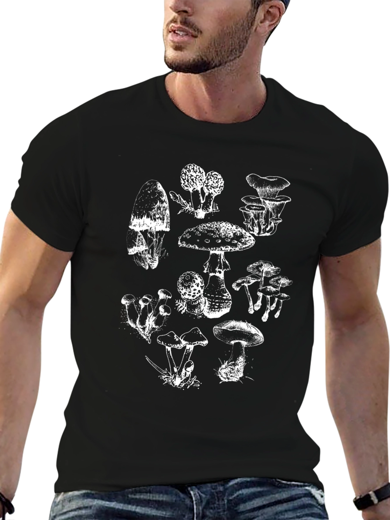 Mushroom Print Graphic Tee - Black