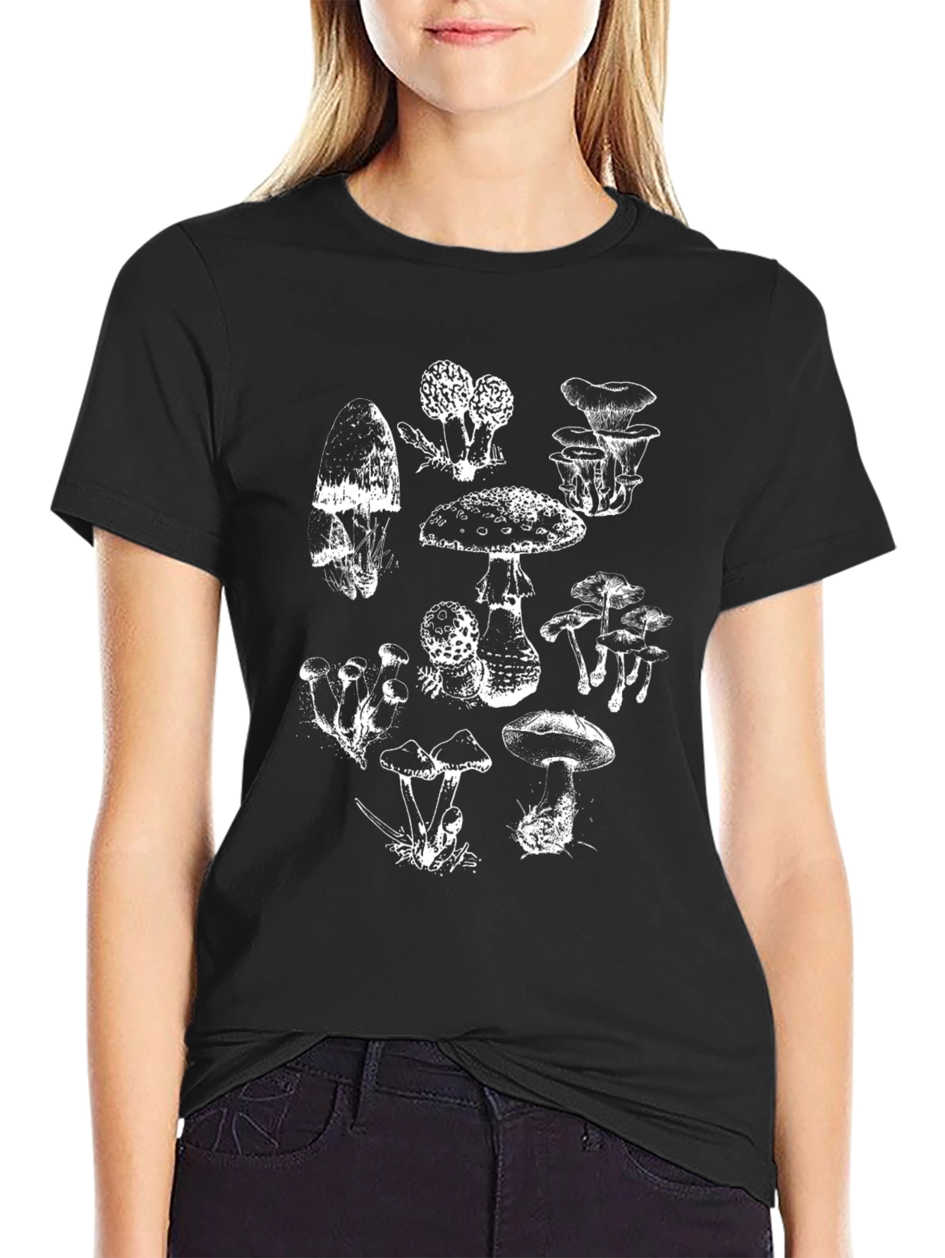 Mushroom Print Graphic Tee - Black