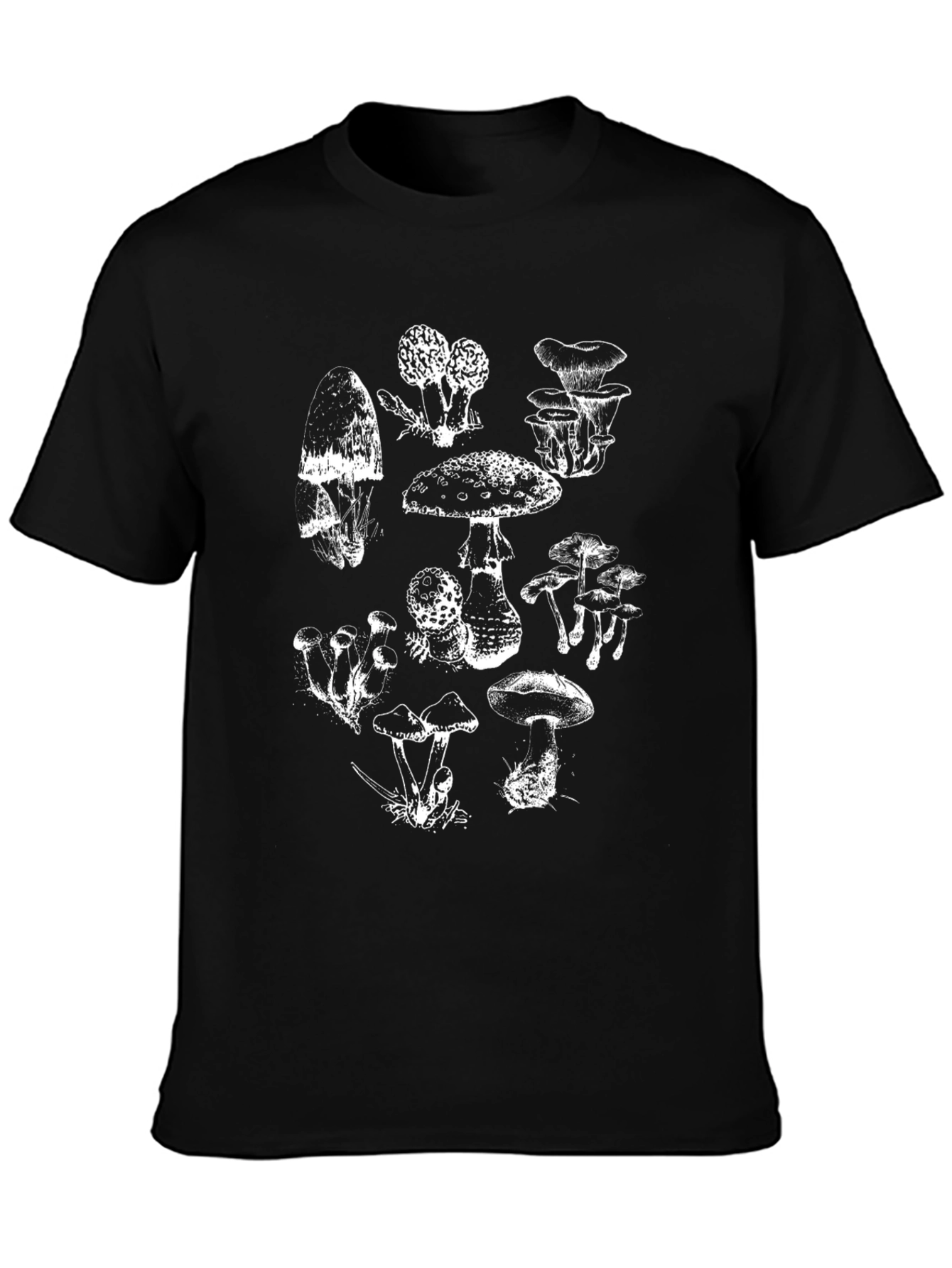 Mushroom Print Graphic Tee - Black