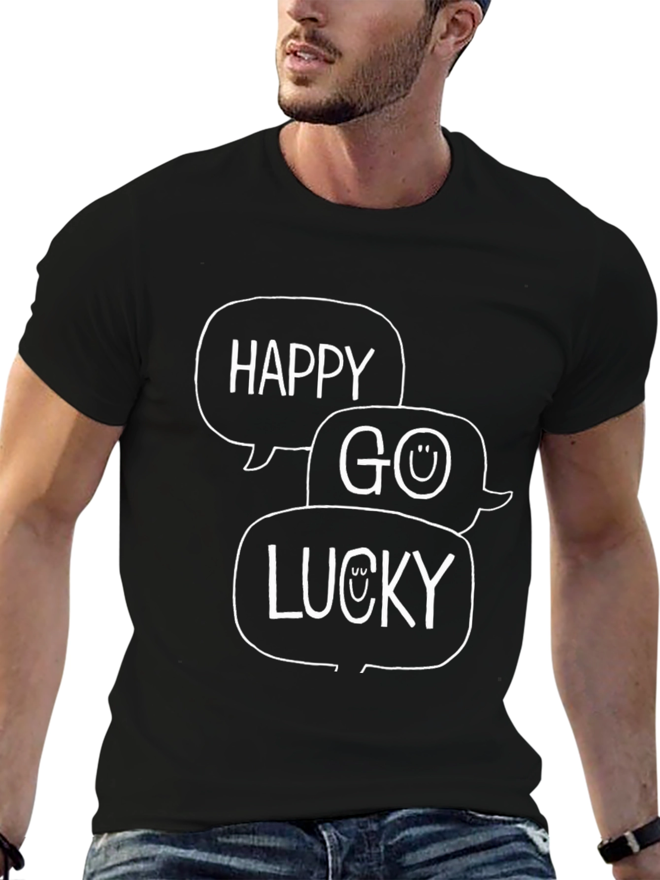 Happy Go Lucky Graphic Print Tee - Black