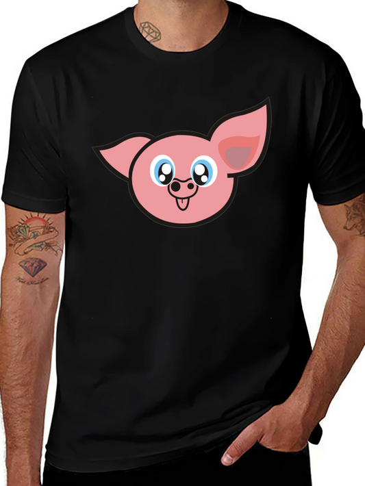Cute Pig Face Graphic Black T-Shirt