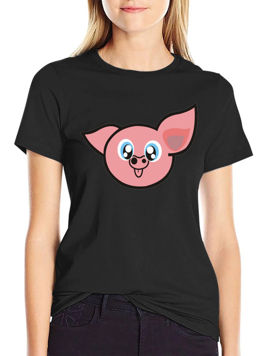 Cute Pig Face Graphic Black T-Shirt