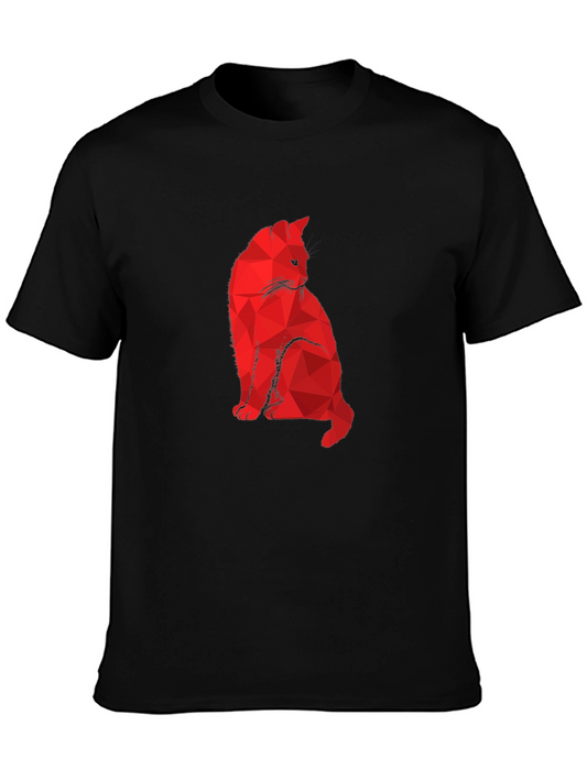 Geometric Cat Graphic Tee - Modern Minimalist