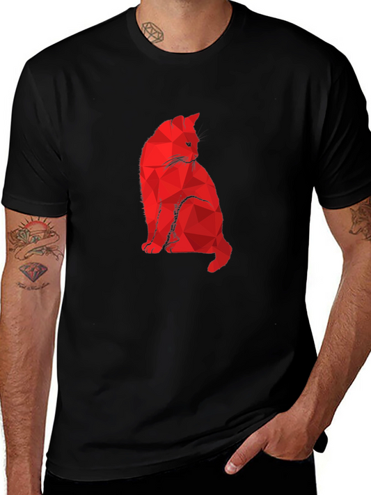 Geometric Cat Graphic Tee - Modern Minimalist