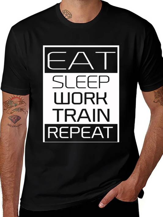 Eat Sleep Work Train Repeat Black Graphic Tee