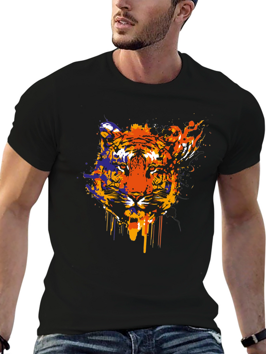 Abstract Tiger Graphic Black T-Shirt