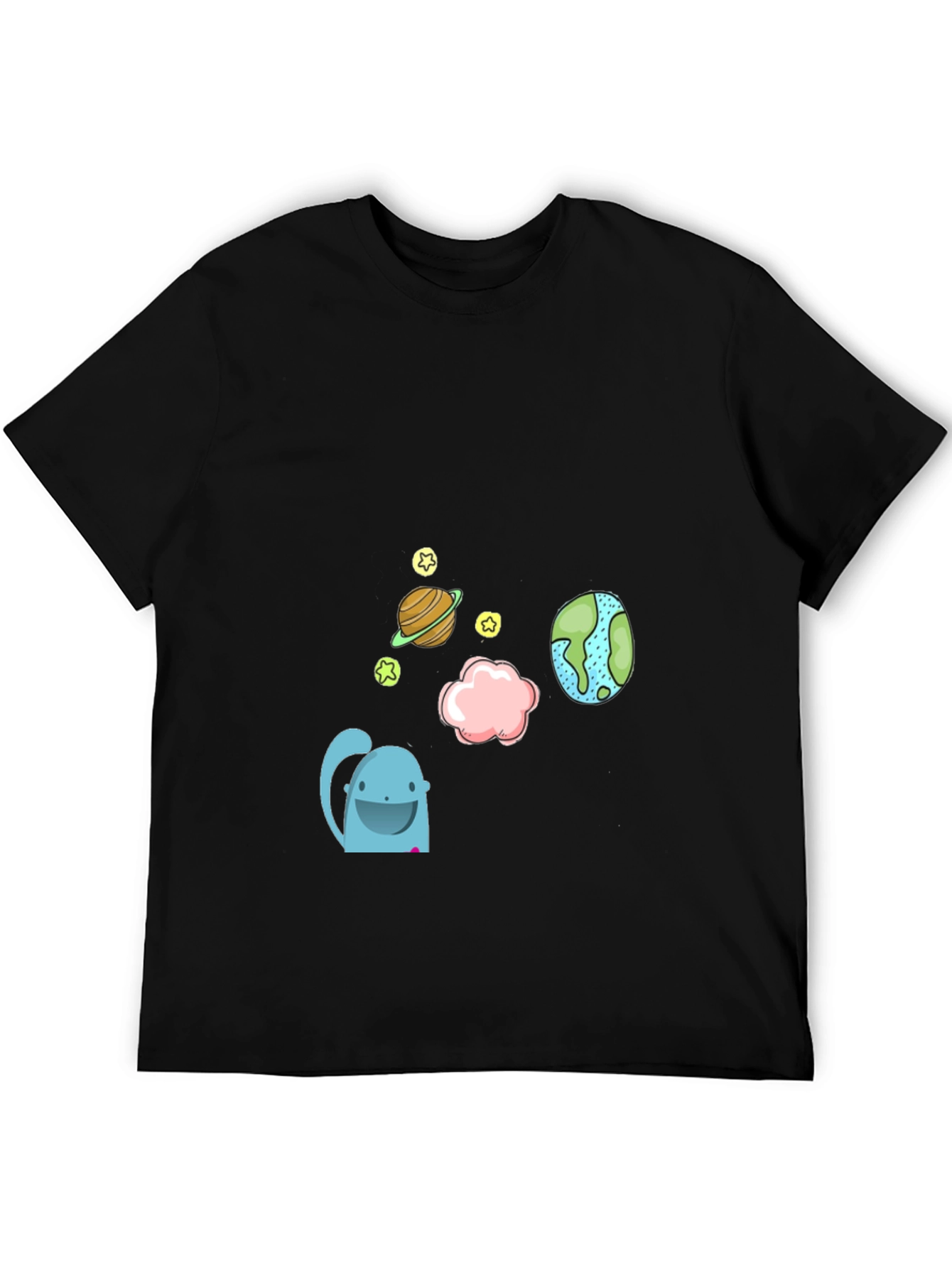 Cartoon Space Graphic Black T-Shirt