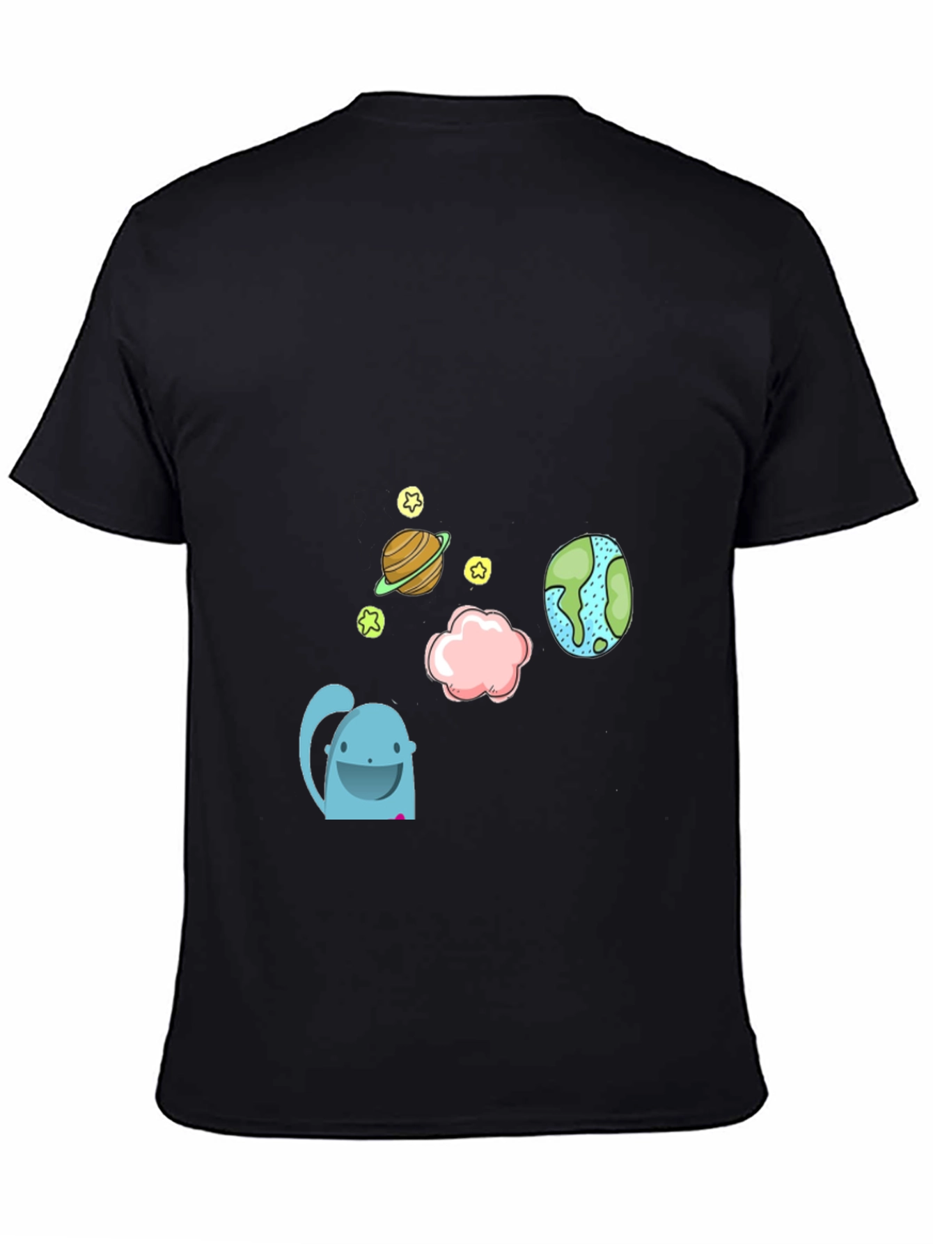 Cartoon Space Graphic Black T-Shirt