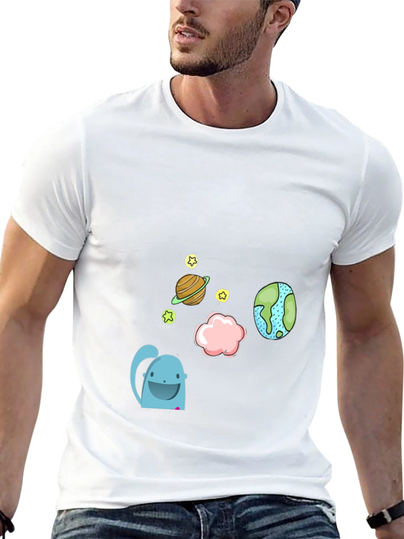 Cartoon Space Graphic Black T-Shirt
