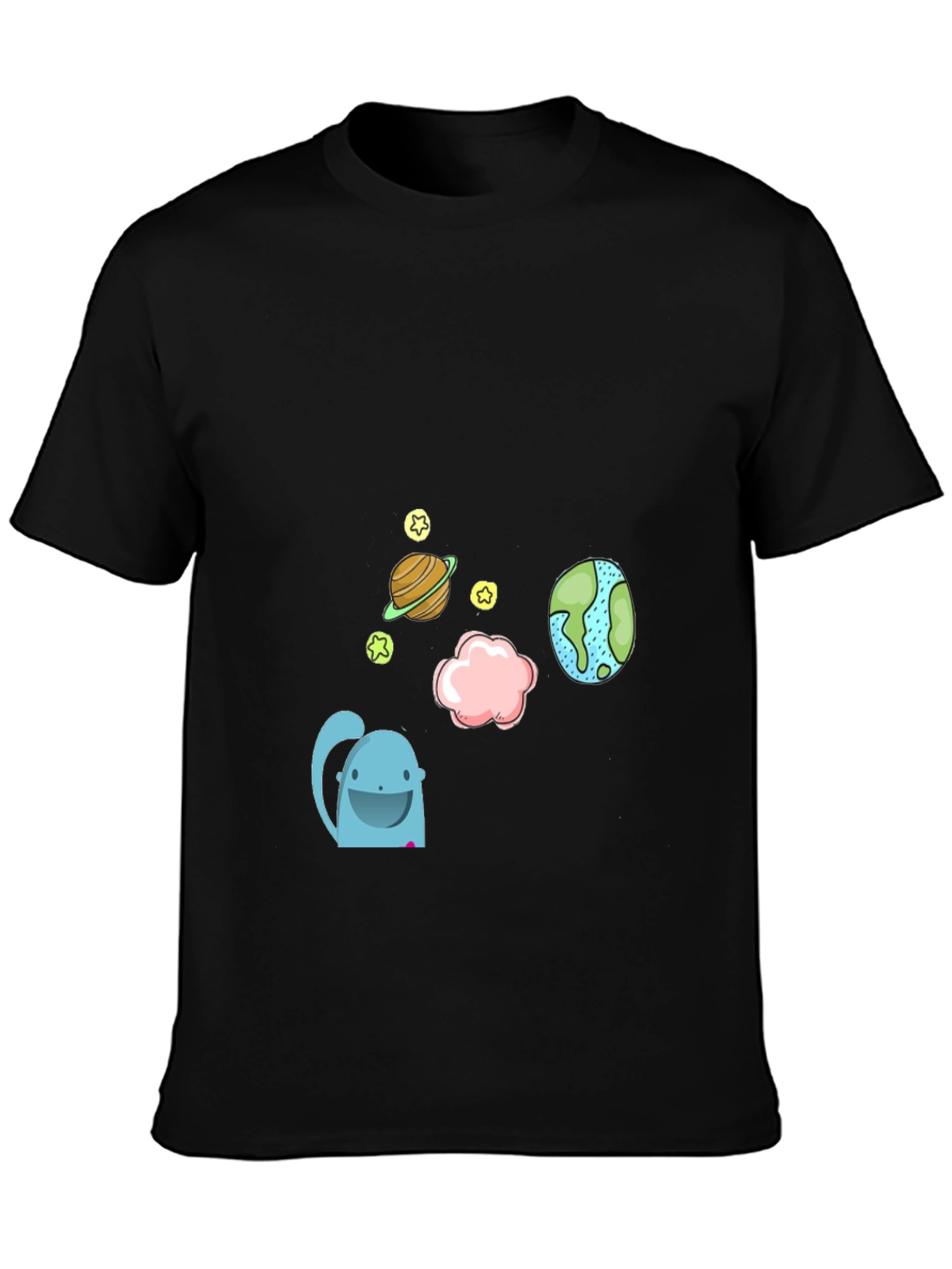 Cartoon Space Graphic Black T-Shirt
