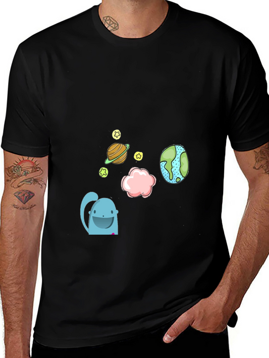 Cartoon Space Graphic Black T-Shirt