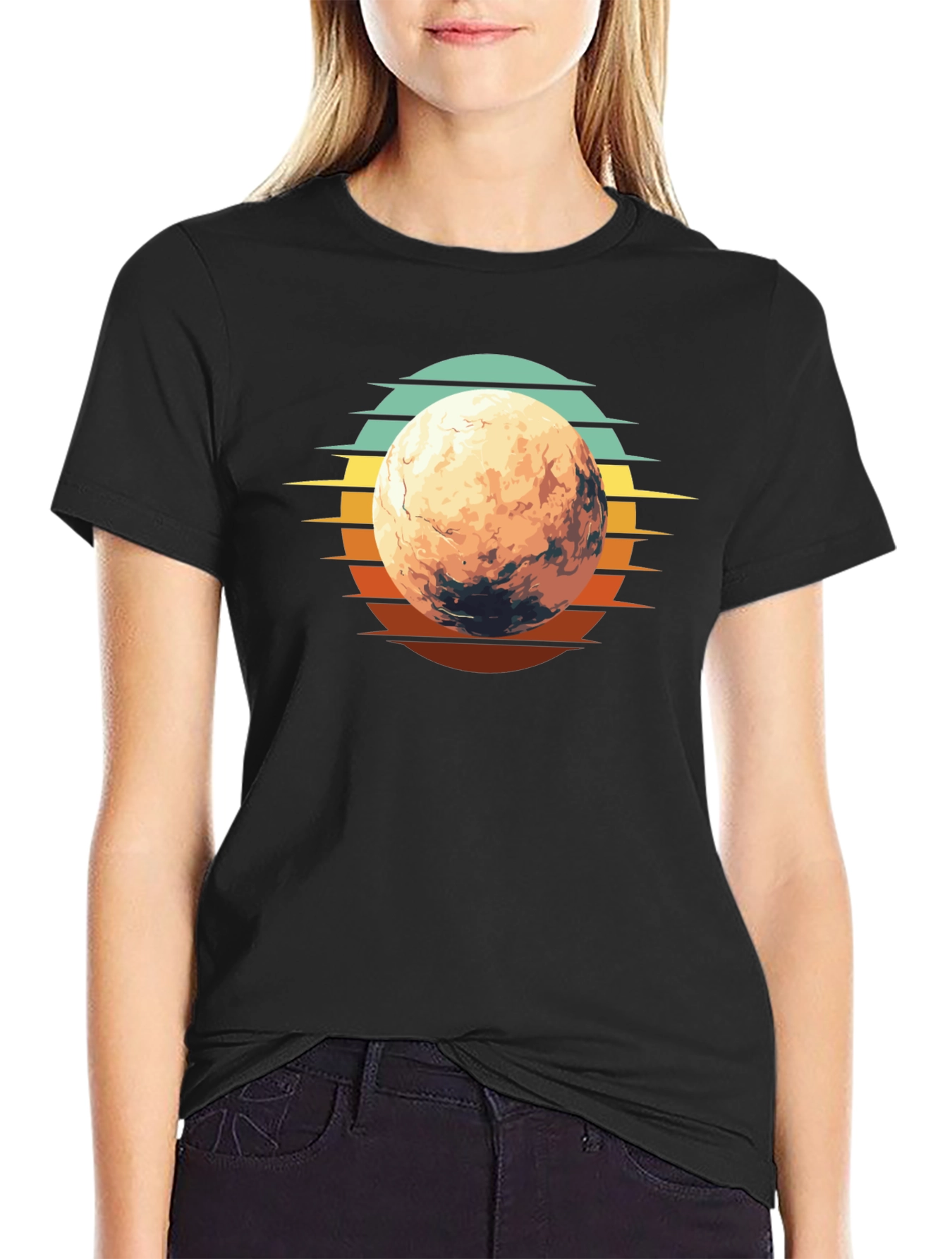 Retro Mars Graphic T-Shirt - Black Cotton Blend