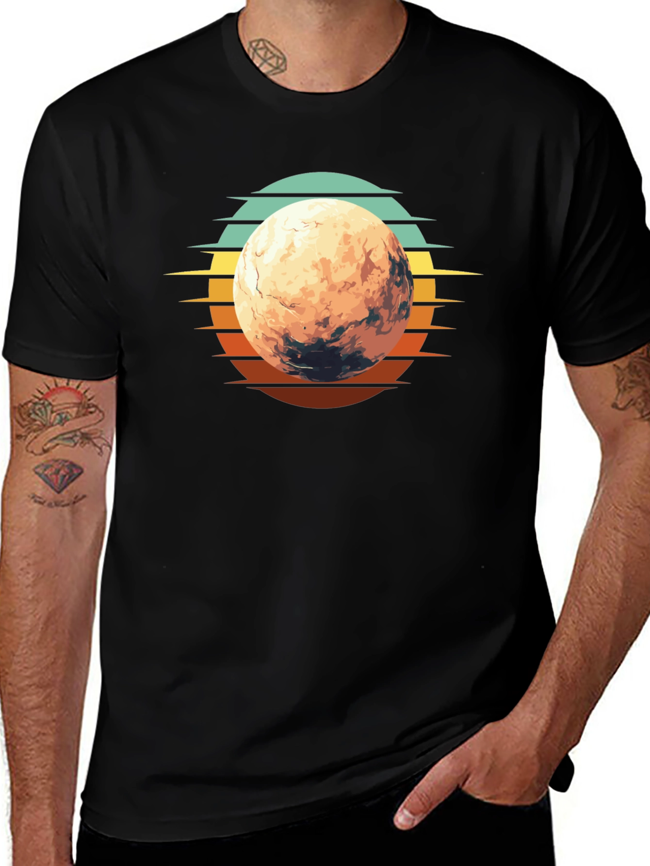 Retro Mars Graphic T-Shirt - Black Cotton Blend