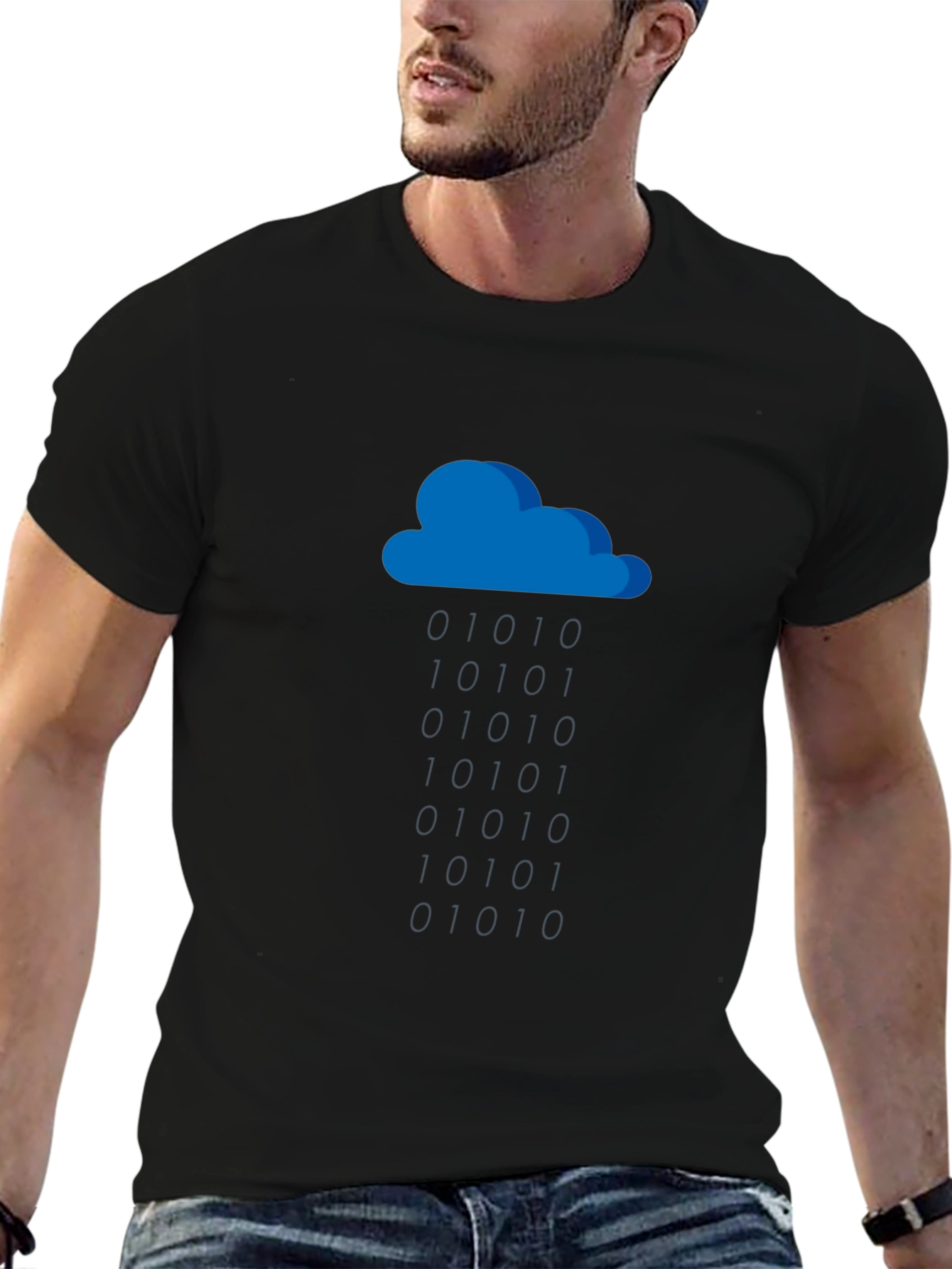Blue Cloud Graphic Black T-Shirt