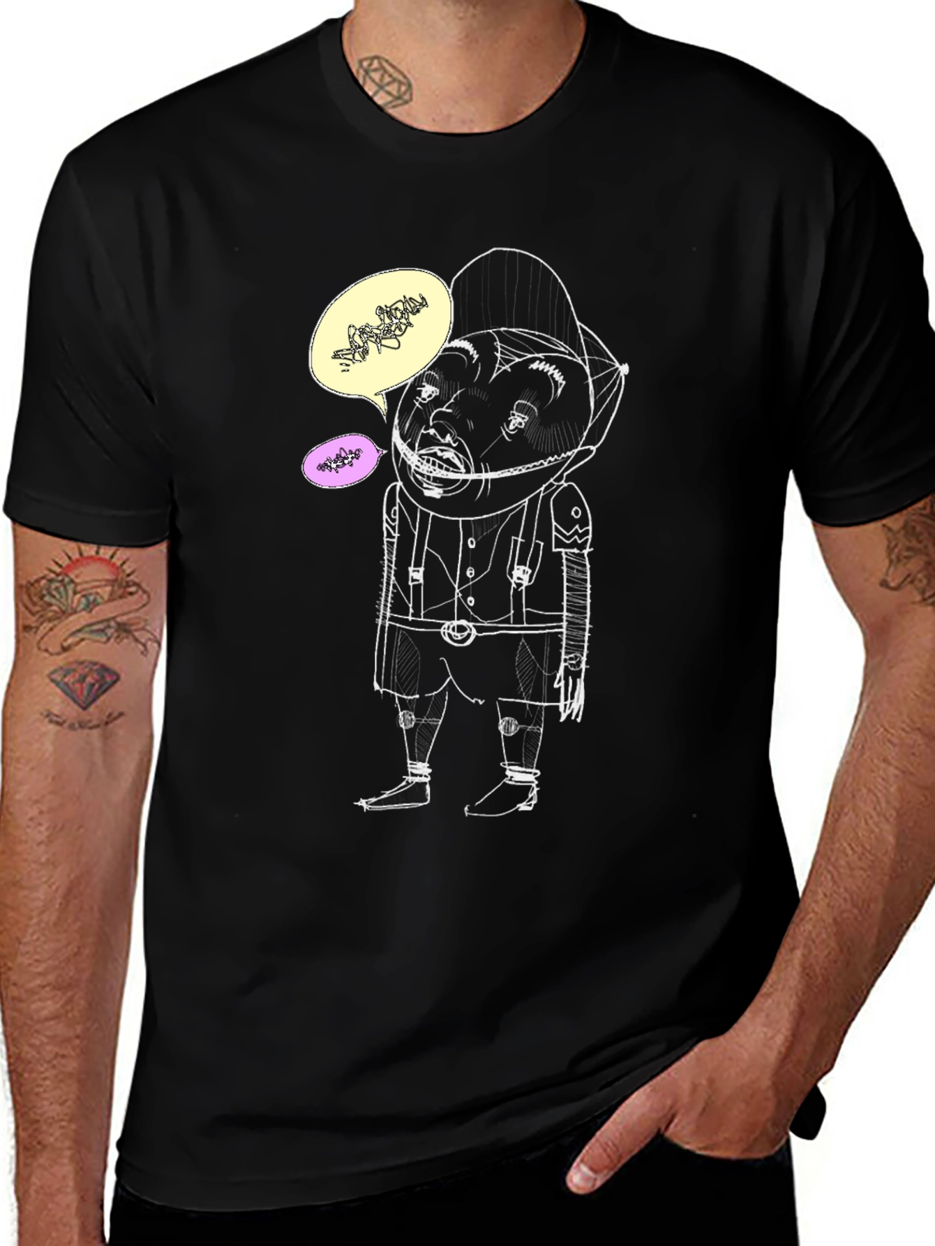 Humorous Graphic Print Mens Black Tee