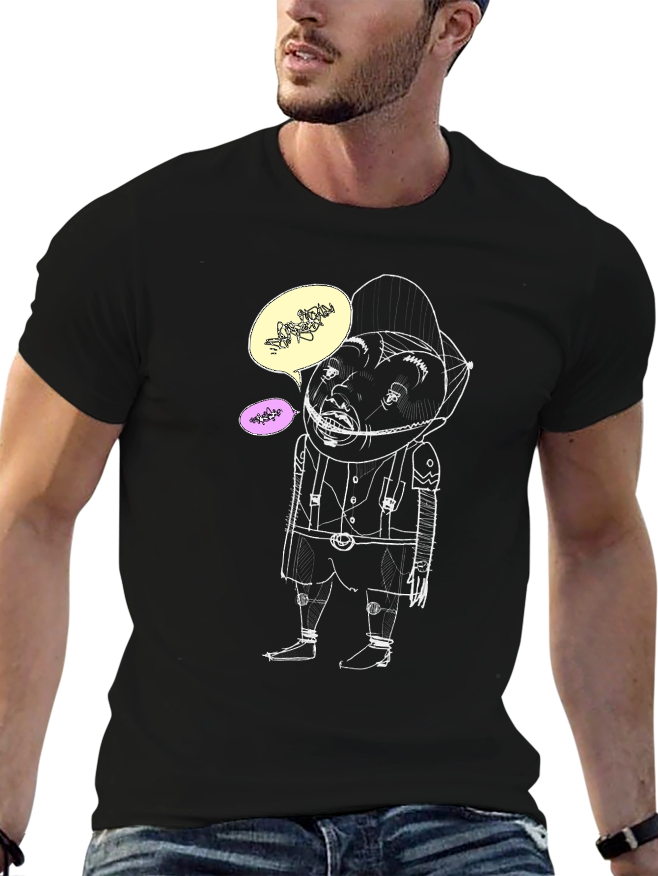 Humorous Graphic Print Mens Black Tee