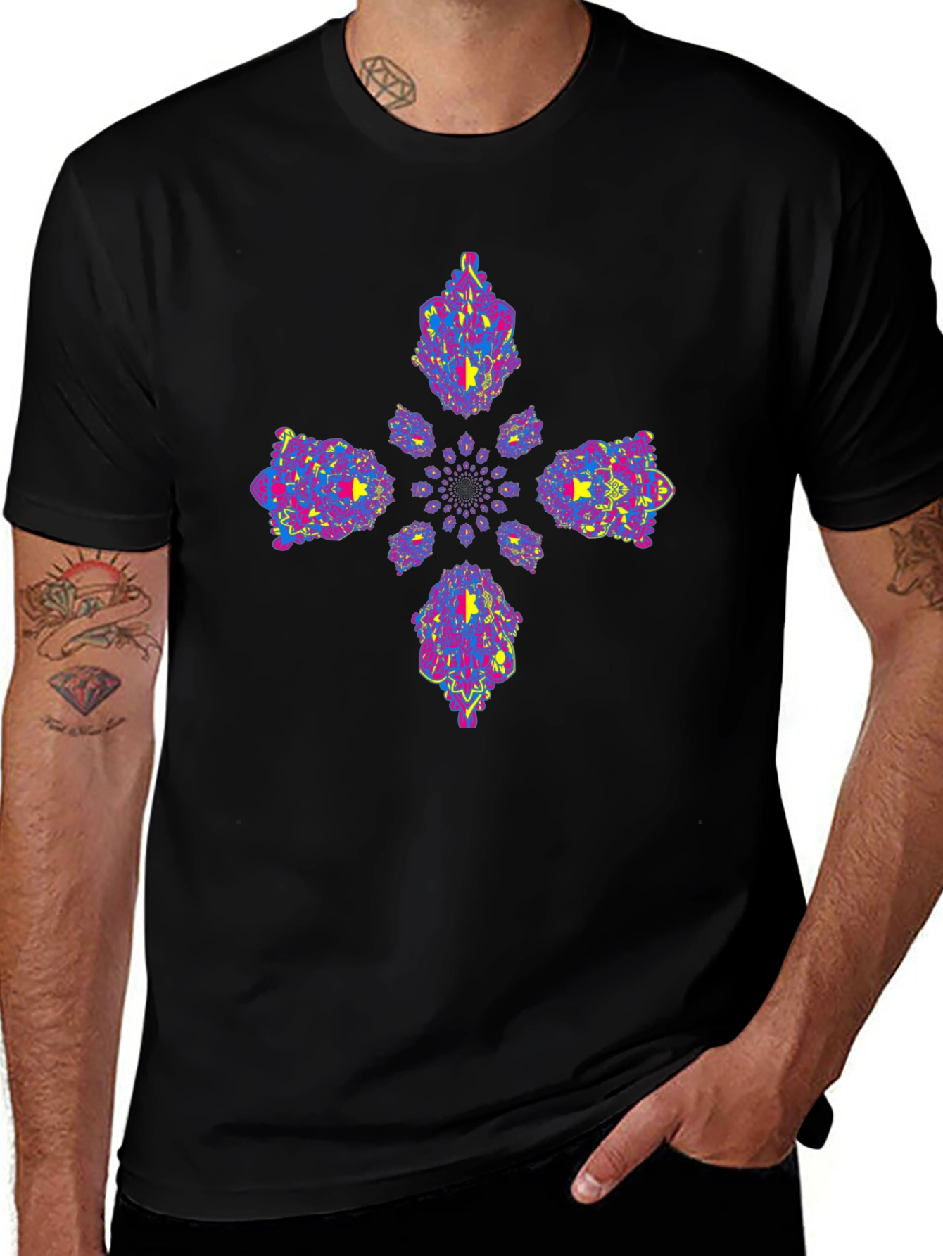 Vibrant Fractal Black Tee
