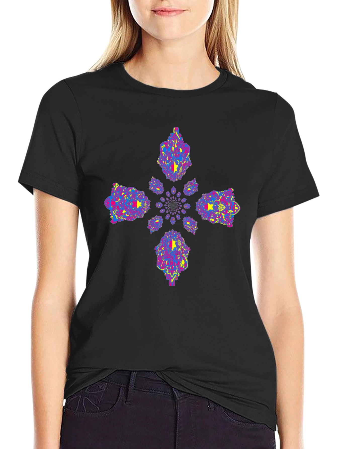 Vibrant Fractal Black Tee
