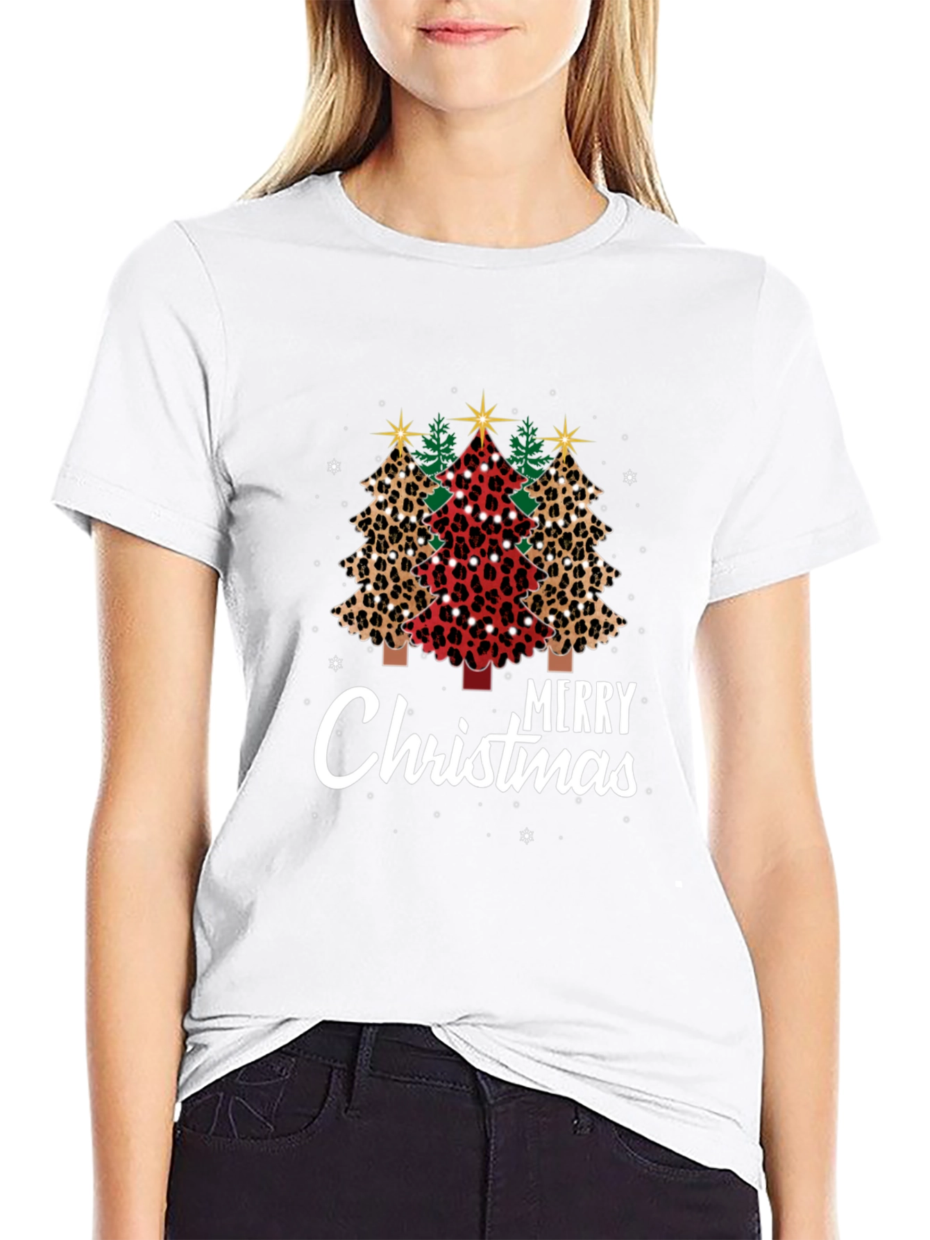 Merry Christmas Leopard Print Trees T-Shirt