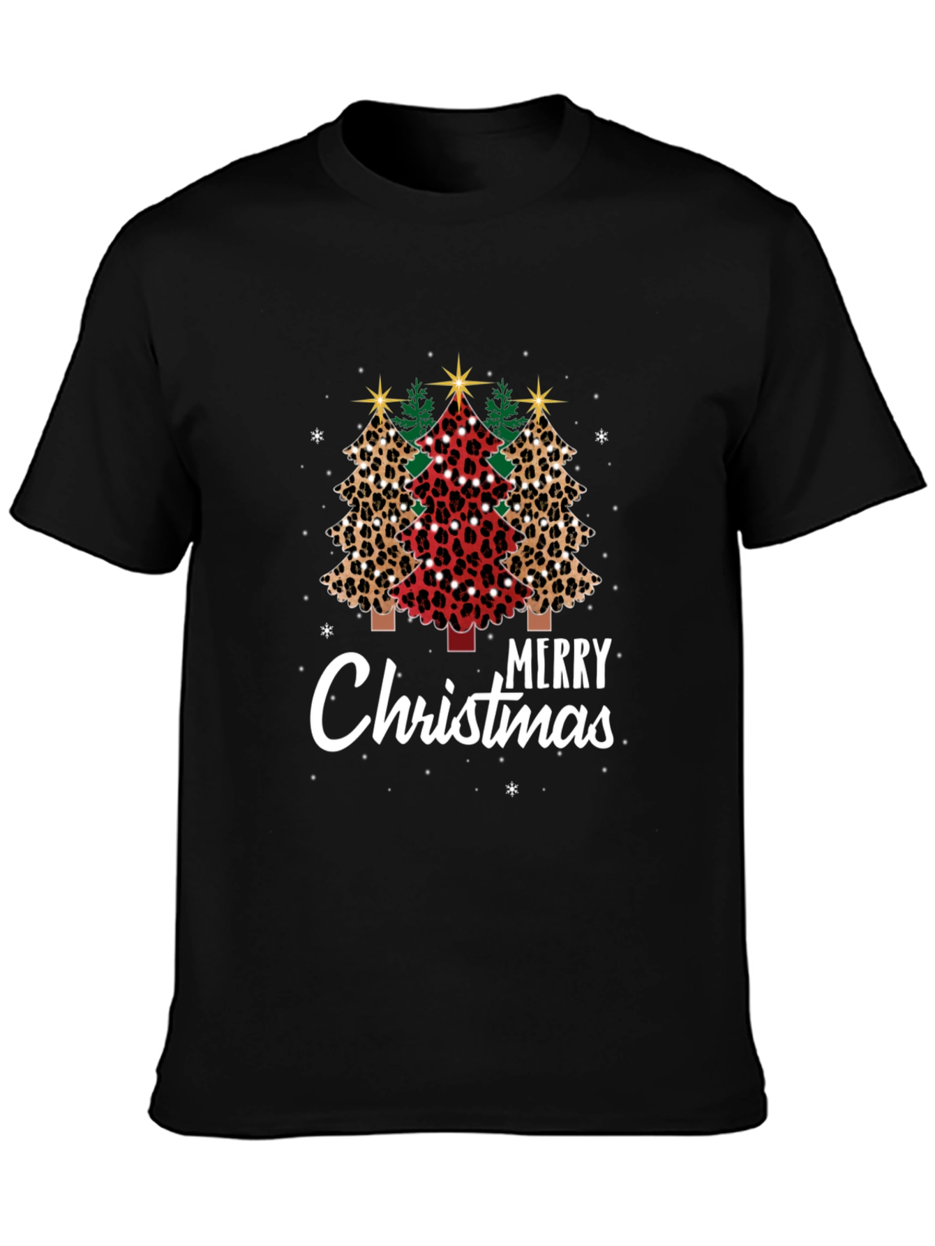 Merry Christmas Leopard Print Trees T-Shirt