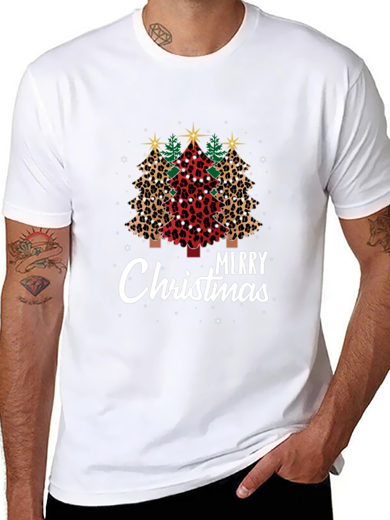 Merry Christmas Leopard Print Trees T-Shirt