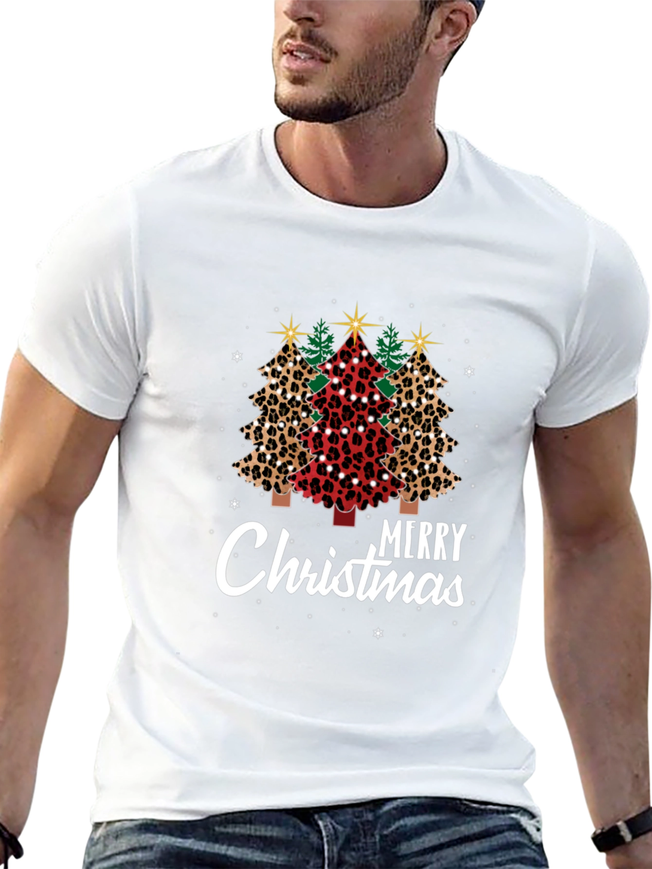 Merry Christmas Leopard Print Trees T-Shirt