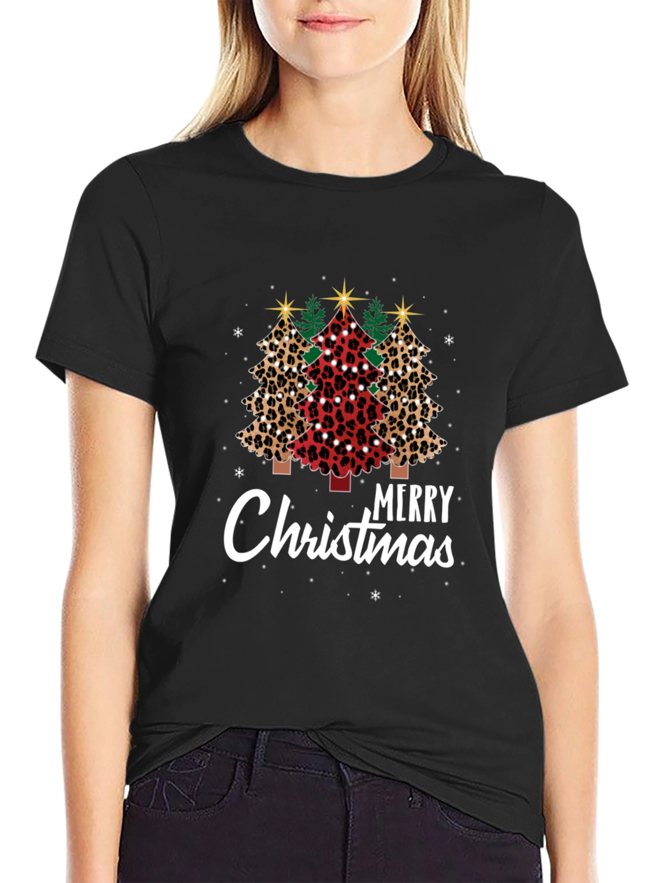Merry Christmas Leopard Print Trees T-Shirt