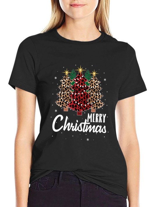 Merry Christmas Leopard Print Trees T-Shirt