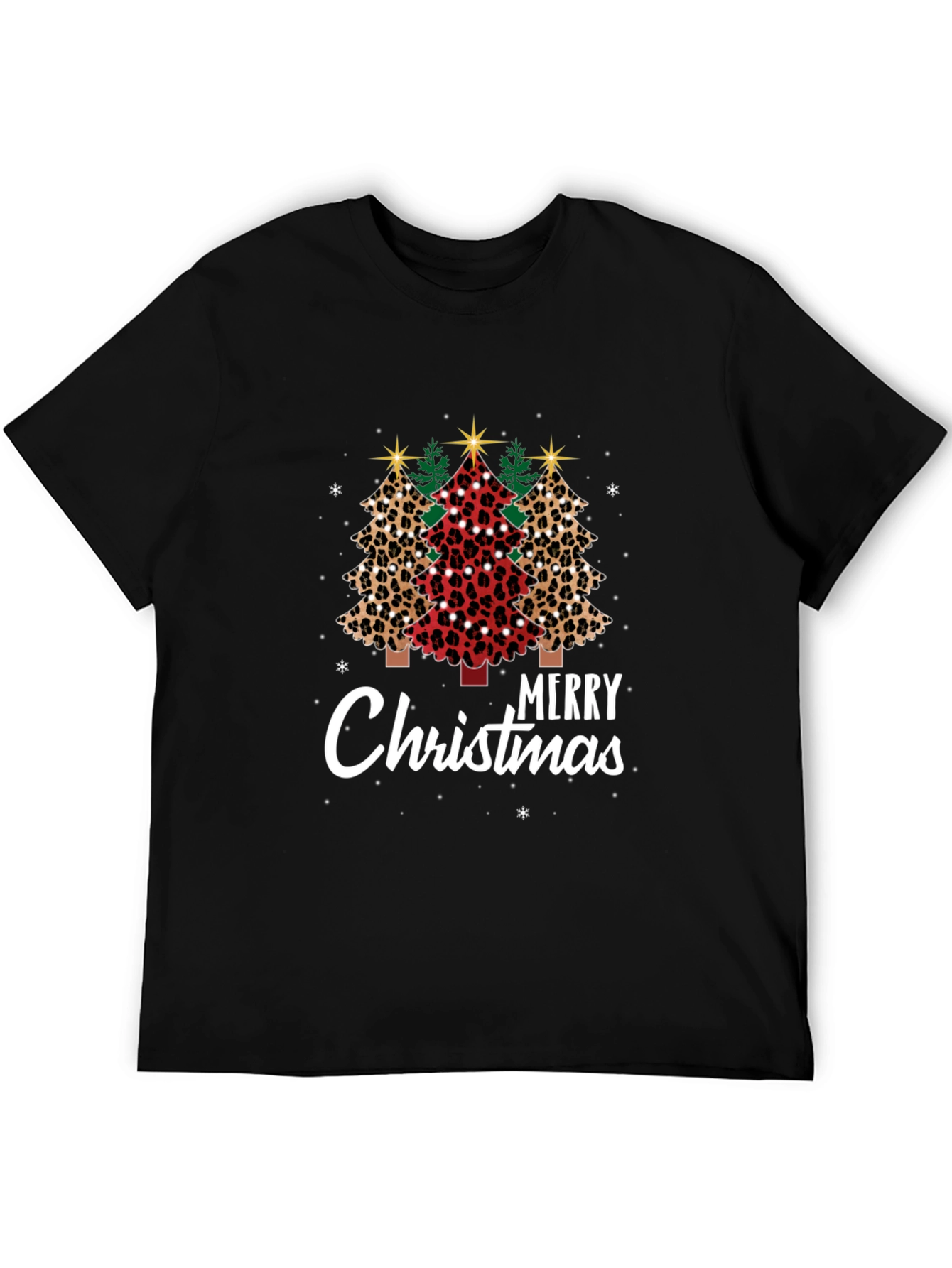 Merry Christmas Leopard Print Trees T-Shirt