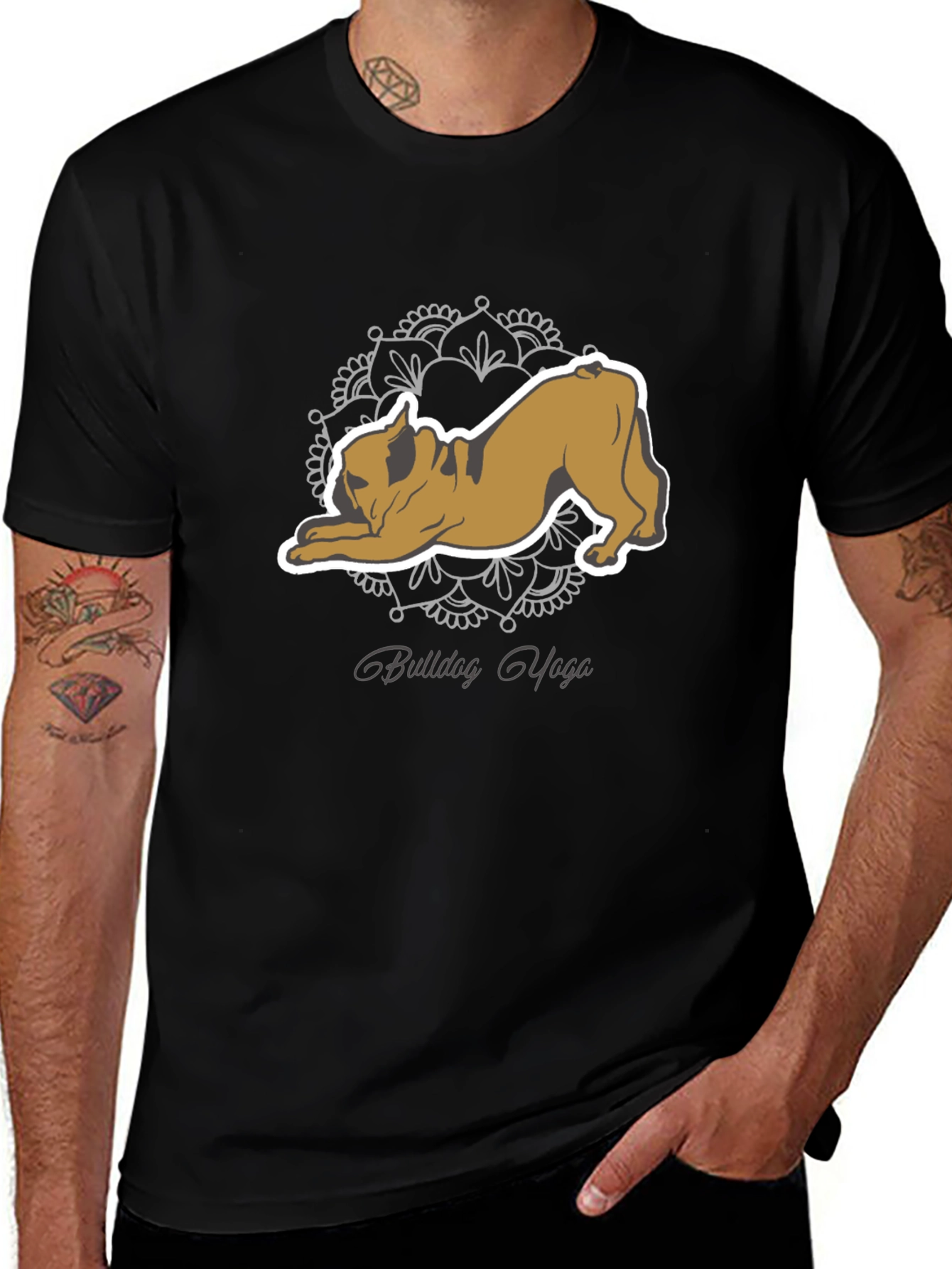 Bulldog Yoga Graphic Tee - Mens Black T-Shirt
