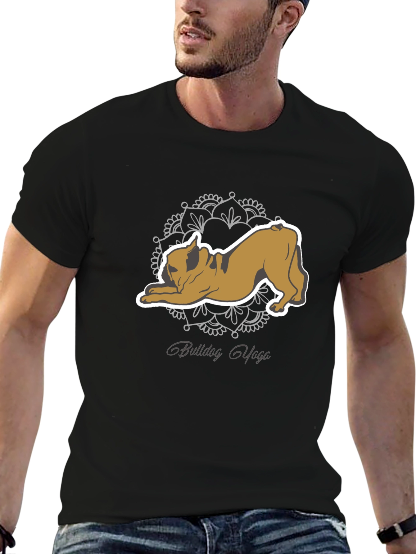 Bulldog Yoga Graphic Tee - Mens Black T-Shirt