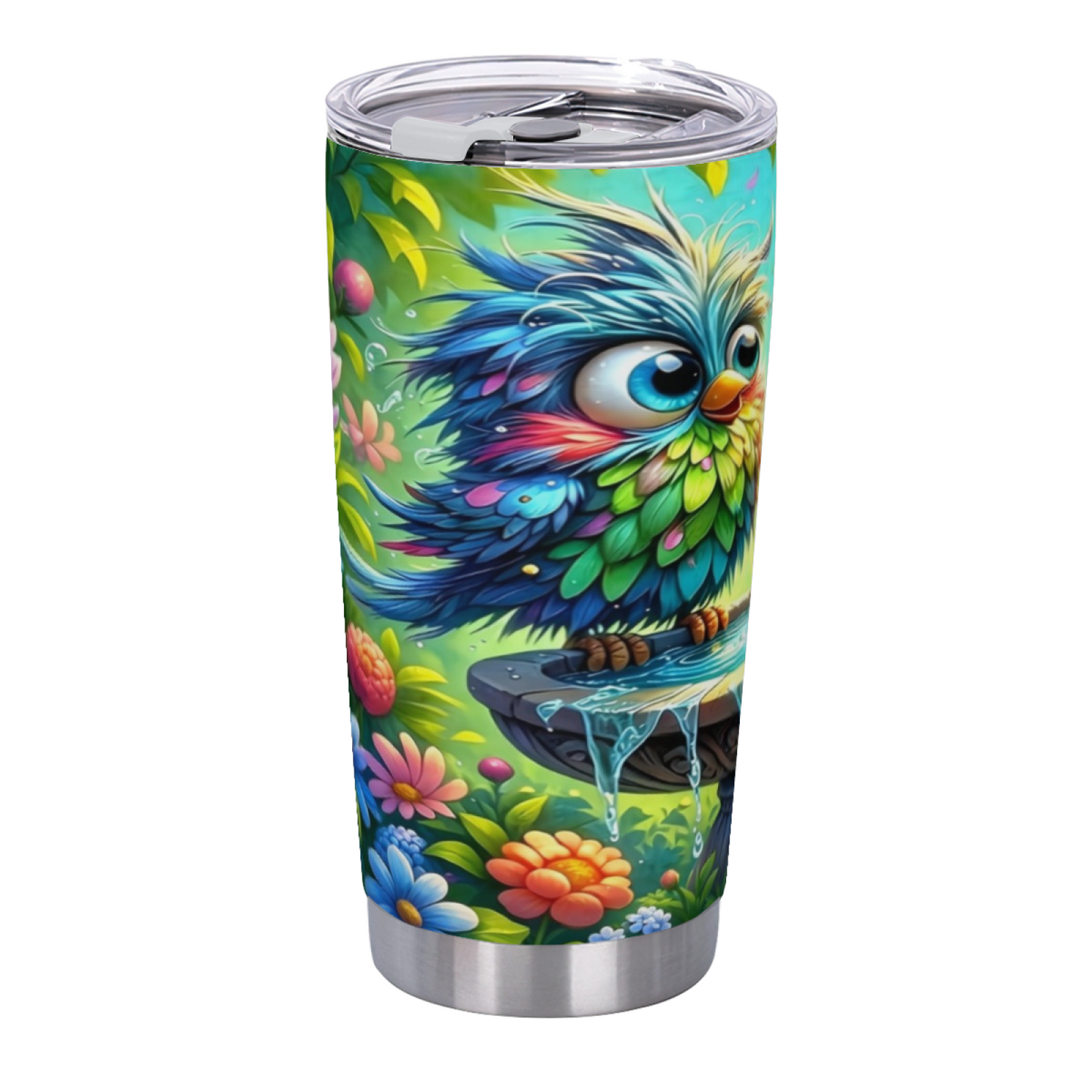 Whimsical Rainbow Fluffy Owl Floral Garden Cute Tumbler